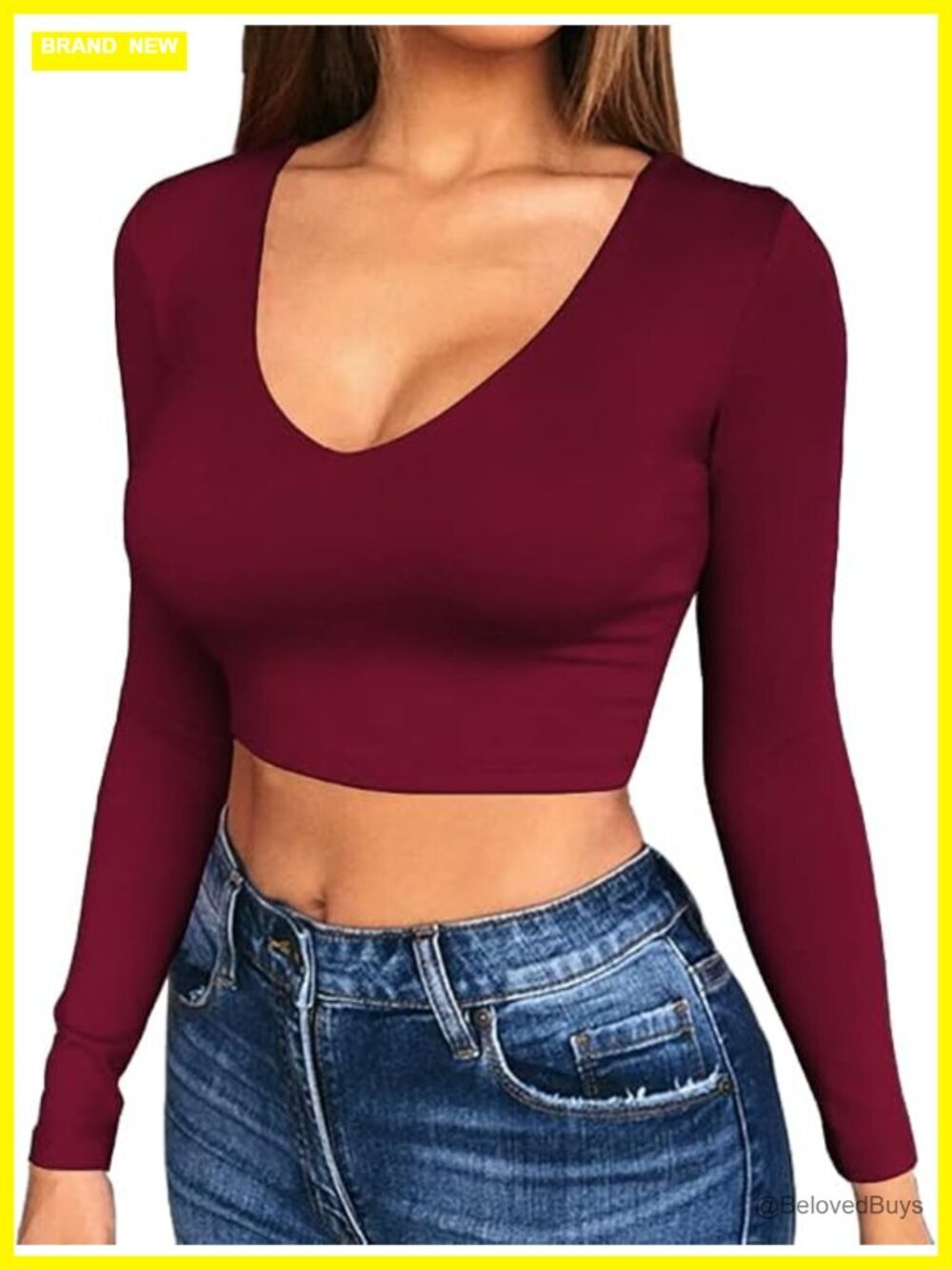 Long Sleeve Mock Turtleneck V-Neck Crop Top